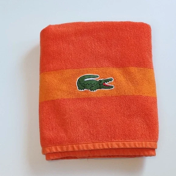 Lacoste Crocodile Logo Orange Cotton Bath Towel 29 x 48 - Picture 1 of 9